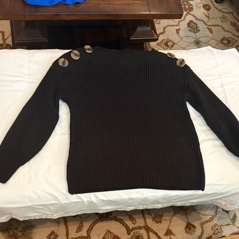 For The Republic Black Sweater with Button Accents